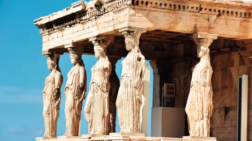 Caryatids at Erechtheum of Parthenon in Athens Greece Erechtheion