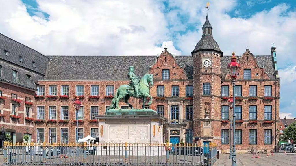 monument of Johann Wilhelm II (Jan Wellem) and Old Town Hall of Dusseldorf, Germany