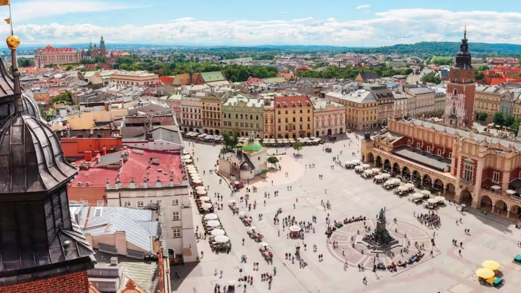 Aerial view of the Central Square in Krakow