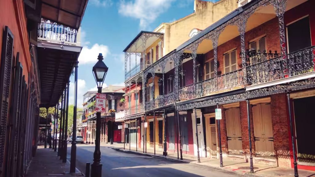 Old street in New Orleans with iron balconies