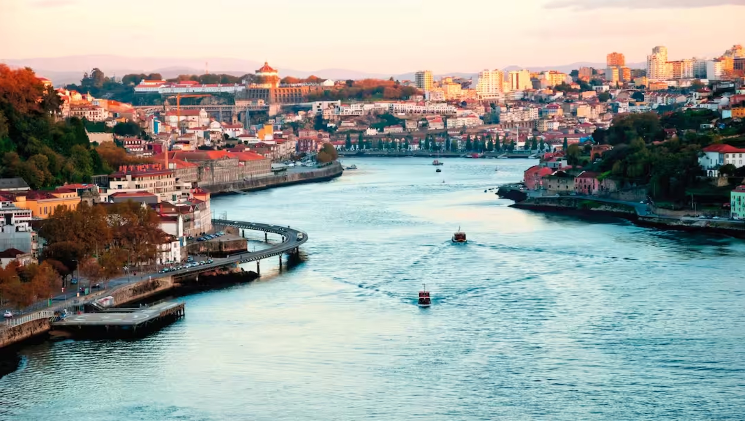 View down the Douro river to Porto city