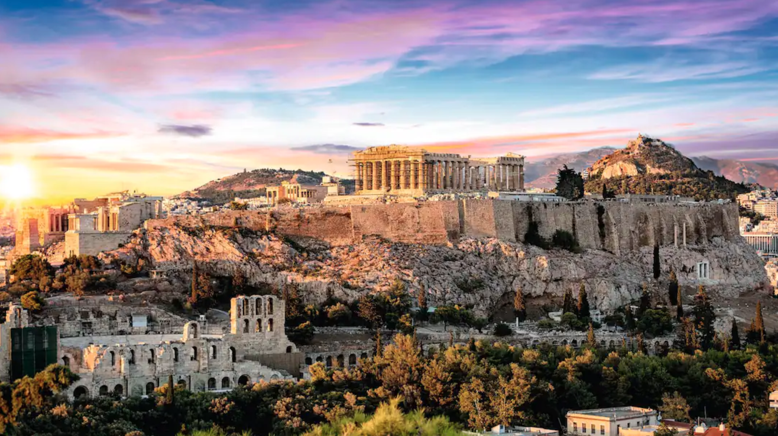 Acropolis and Parthenon aerial view in Athens, Greece