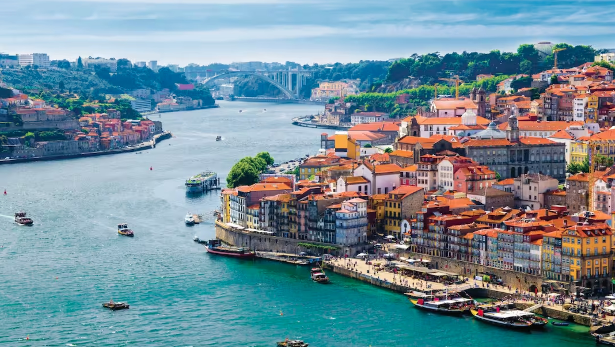 View down the Douro river to Porto city