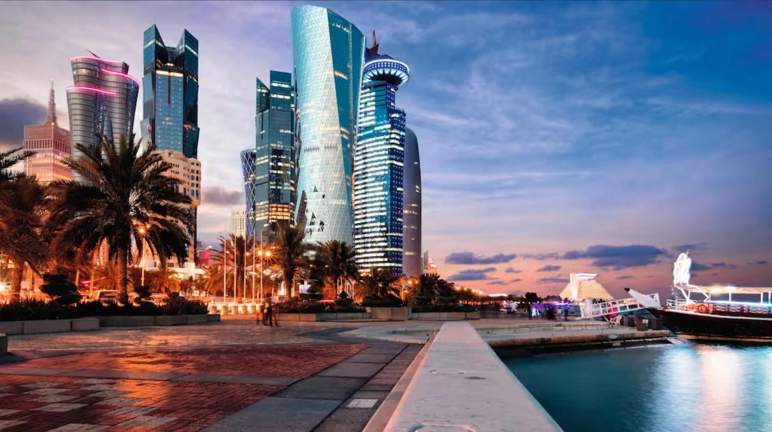 a view of Qatar city from the waterside promenade
