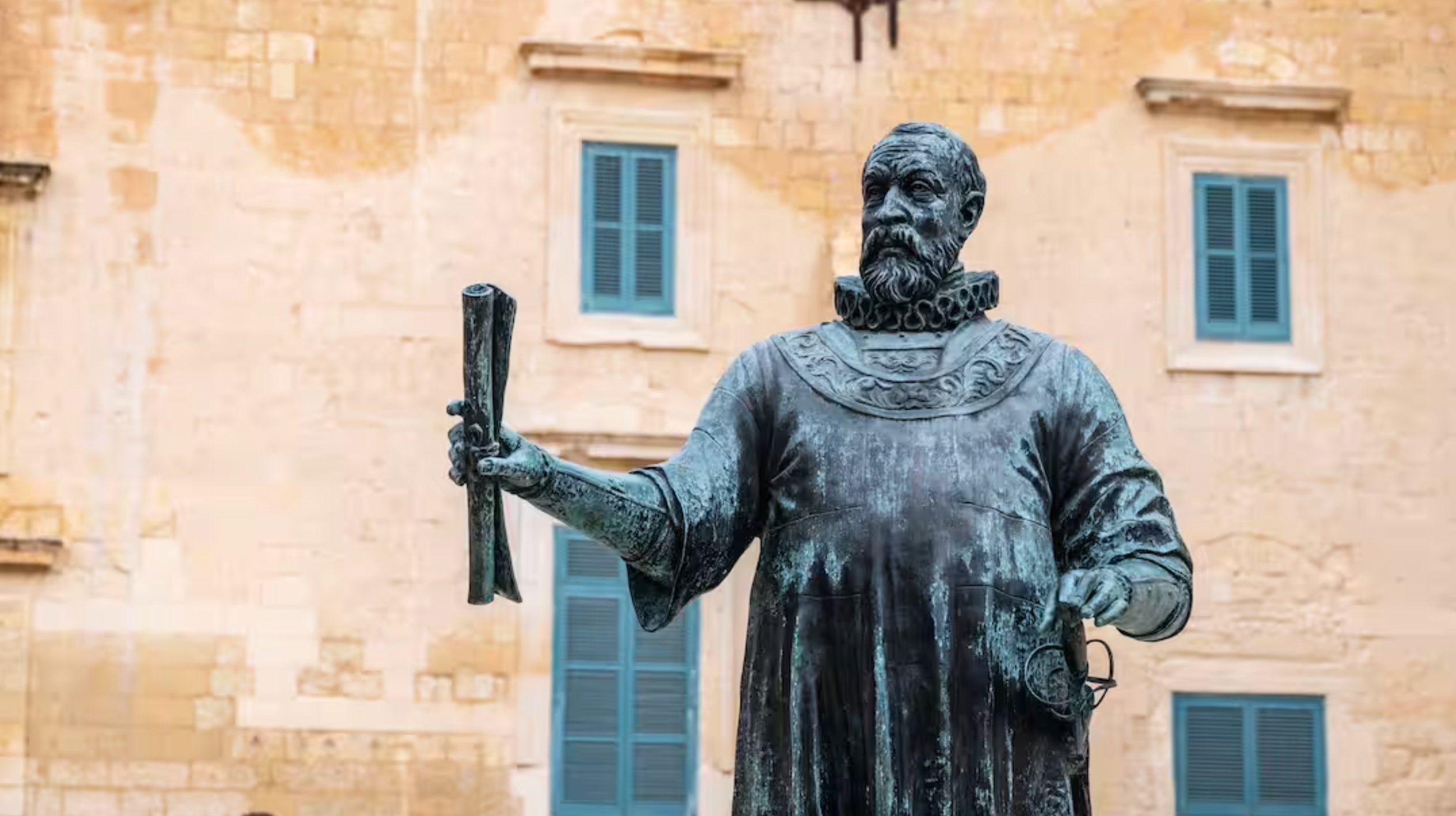 bronze statue of Jean Parisot de la Valette, Grand Master of the Order of Malta, founder of Valletta Capital of Malta,